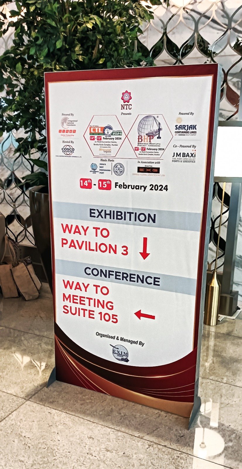 Directional Standee — Printed directional standee for exhibition and conference wayfinding.