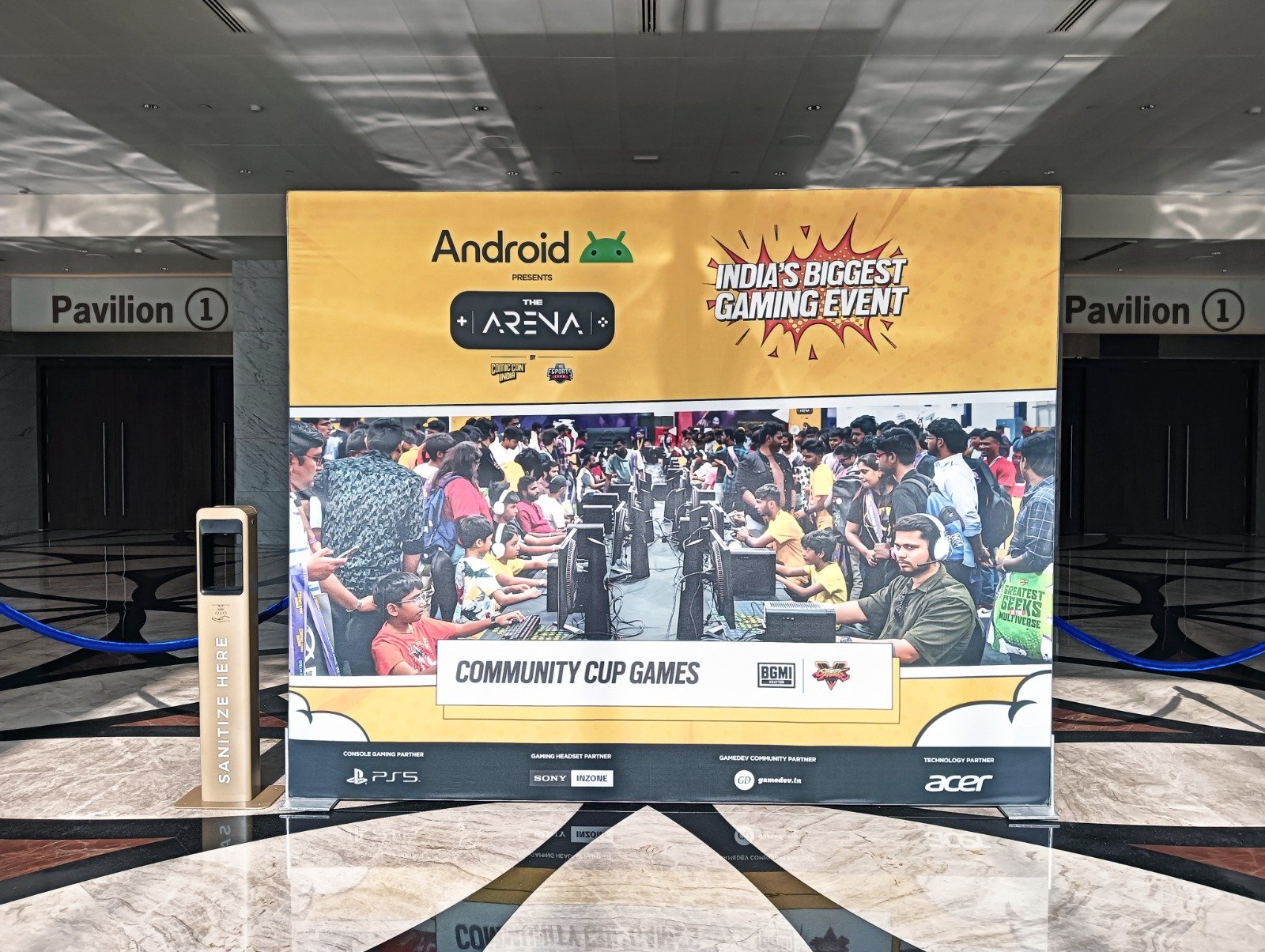 Event Media Wall — Free-standing fabric media wall for a gaming event activation zone.